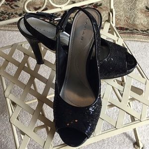 Tahari peep toe sequin sling back heels sz 7.5